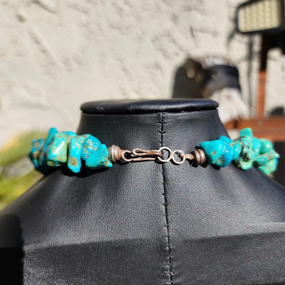 Vtg Santo Domingo Kingman Turquoise Necklace Blue Chunk Nugget Kewa Native Pawn - Picture 4 of 17